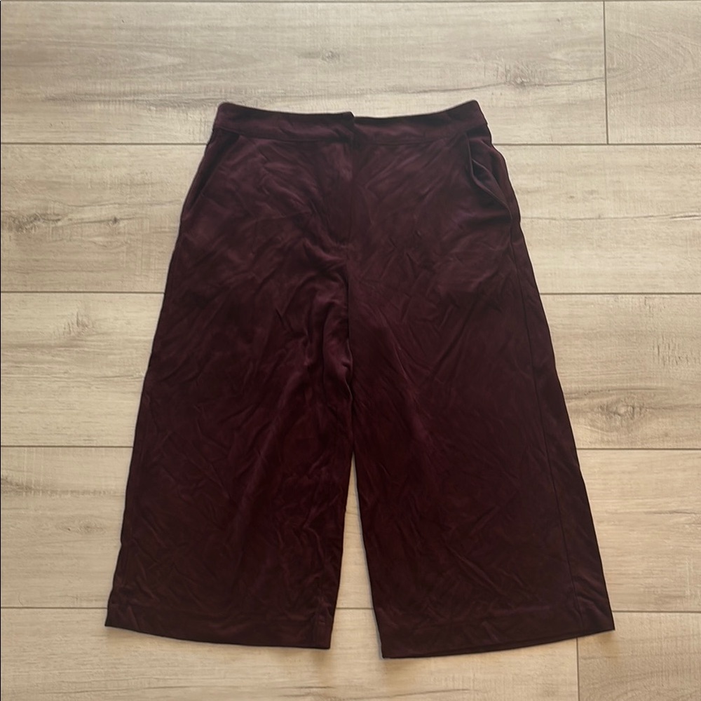 Faux Suede Burgundy Culotte Pants